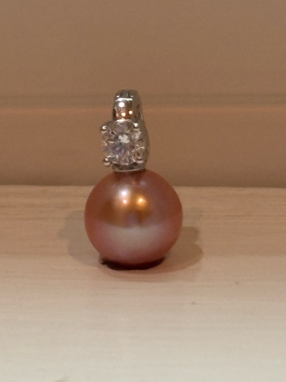 4-5mm Orange/red Pearl With CZ Pendant